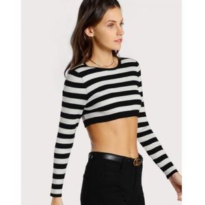 Striped Long Sleeve Crop Top